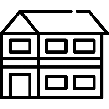 outline of a small house with a chimney and a picket fence surrounded by lawn decorating a cozy home for four